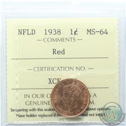 Newfoundland 1-cent 1938 ICCS Certified MS-64 Red