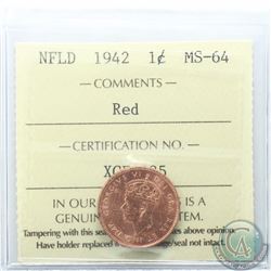 Newfoundland 1-cent 1942 ICCS Certified MS-64 Red