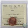 Image 1 : Newfoundland 1-cent 1942 ICCS Certified MS-63 RED