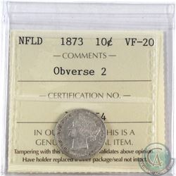 Newfoundland 10-cent 1873 Obverse 2 ICCS Certified VF-20