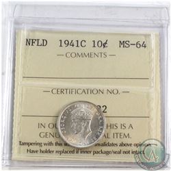 Newfoundland 10-cent 1941C ICCS Certified MS-64