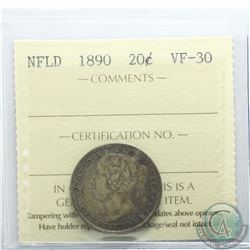 Newfoundland 20-cent 1890 ICCS Certified VF-30