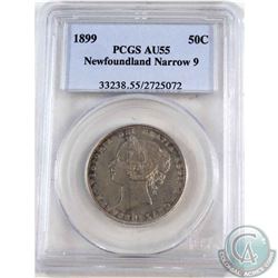 Newfoundland 50-cent 1899 Narrow 9, PCGS AU-55. Great eye appeal with plenty of Mint Luster.