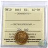 Image 1 : Newfoundland $2 1865 Gold ICCS Certified AU-50. A nice first year issue coin