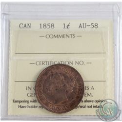 1-cent 1858 ICCS Certified AU-58  A Bright lustrous coin with Mint state appeal