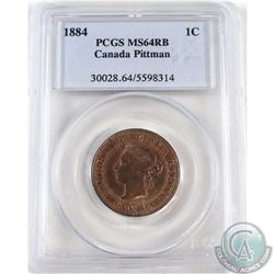 1-cent 1884 Pittman Sale PCGS Certified MS-64 Red/Brown.