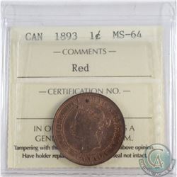 1-cent 1893 ICCS Certified MS-64 RED  A medium tone red throughout with strong strike details.