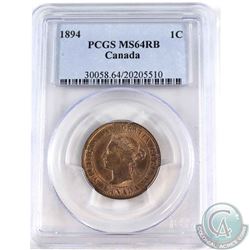 1-cent 1894 PCGS Certified MS-64 RB. A bright lustrous coin with deep tones throughout.