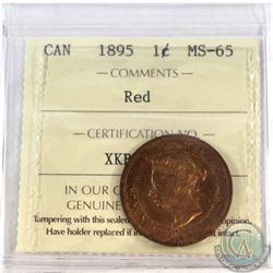 1-cent 1895 ICCS Certified MS-65 Red. A nice mint state example with soft satin finish.