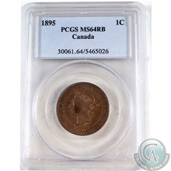 1-cent 1895 PCGS Certified MS-64 RB. An evenly coloured coin with soft underlying luster.