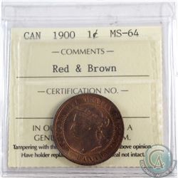 1-cent 1900 ICCS Certified MS-64 Red & Brown. Very attractive Key date