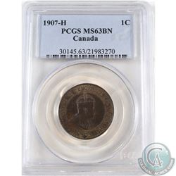 1-cent 1907H PCGS Certified MS-63 Brown.