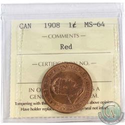 1-cent 1908 ICCS Certified MS-64 Red.