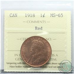 1-cent 1918 ICCS Certified MS-65 RED.