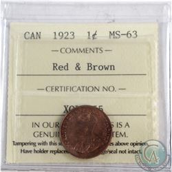 1-cent 1923 ICCS Certified MS-63 RED & Brown  *KEY DATE* Great Eye Appeal.