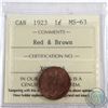 Image 1 : 1-cent 1923 ICCS Certified MS-63 RED & Brown  *KEY DATE* Great Eye Appeal.