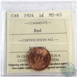 1-cent 1924 ICCS Certified MS-63 RED  Exceptional reverse, great colour throughout.