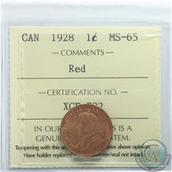 1-cent 1928 ICCS Certified MS-65 RED  *Tied for the highest grade *