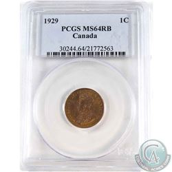 1-cent 1929 PCGS Certified MS-64 RB.