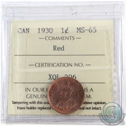 1-cent 1930 ICCS Certified MS-65 RED  *LOW POP* Tied for the highest grade