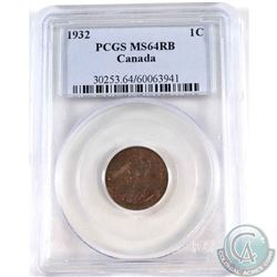 1-cent 1932 PCGS Certified MS-64 RB.