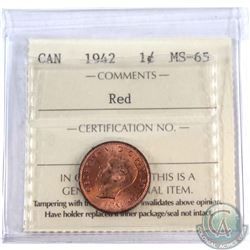 1-cent 1942 ICCS MS-65 RED  Original Burnt orange tones. Tied for highest grade by ICCS.