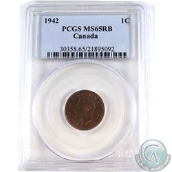 1-cent 1942 PCGS Certified MS-65 RB.