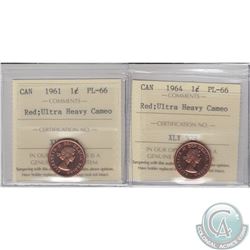 1-cent 1961 & 1964 ICCS Certified PL-66 Red Ultra Heavy Cameo. 2pcs