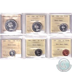 1-cent, 5-cent, 10-cent, 25-cent, 50-cent & Silver $1 1964 ALL ICCS Certified PL-66 Heavy Cameo. 6pc