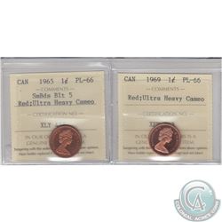 1-cent 1965 SmBds Blt 5 & 1969 ICCS Certified PL-66 Red Ultra Heavy Cameo. 2pcs