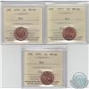 Image 1 : 1-cent 1970, 1975 & 1976 ICCS Certified MS-66 Red. 3pcs