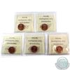 Image 2 : 1-cent 1991, 1992, 1997, 1998, 1999 ICCS Certified MS-66 Red. 5pcs.