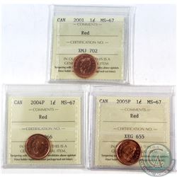 1-cent 2001, 2004P, 2005P ICCS Certified MS-67 Red. 3pcs.