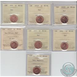 1-cent 2001, 2002P, 2003P, 2003P New Effigy, 2003, 2004 & 2004P Magnetic ICCS Certified MS-66 Red. 7