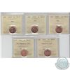 Image 1 : 1-cent 2002P, 2003P, 2005P, 2009 Non Magnetic & 2012 Magnetic ICCS Certified MS-67 Red. All coins ti