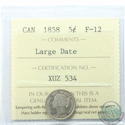 5-cent 1858 Large Date ICCS Certified F-12