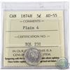 Image 1 : 5-cent 1874H Plain 4 ICCS Certified AU-55. Bright flashy coin
