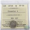 Image 1 : 5-cent 1874H Crosslet 4 ICCS Certified VF-30.