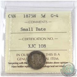 5-cent 1875H Small Date ICCS Certified G-4.