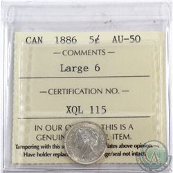 5-cent 1886 Large 6 ICCS Certified AU-50.