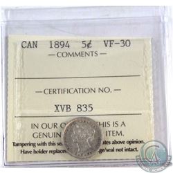 5-cent 1894 ICCS Certified VF-30