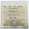 Image 1 : 5-cent 1897 Slender 8 ICCS Certified MS-63. Frosted white coin with exceptional eye appeal.