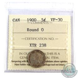 5-cent 1900 Round 0 ICCS Certified VF-30