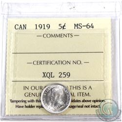 5-cent 1919 ICCS Certified MS-64  Blast White