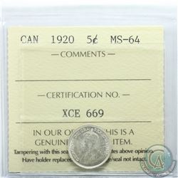 5-cent 1920 ICCS Certified MS-64