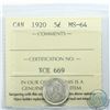Image 1 : 5-cent 1920 ICCS Certified MS-64