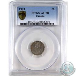 5-cent 1921 PCGS Certified AU-50  *RARE KEY DATE* Exceptional coin with choice eye appeal.