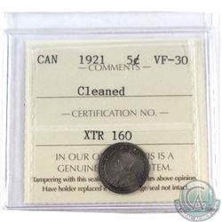 5-cent 1921 ICCS Certified VF-30 (cleaned) *KEY DATE*