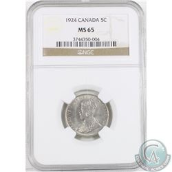 5-cent 1924 NGC Certified MS-65. Tied for 2nd highest grade with only one graded higher