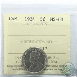 5-cent 1924 ICCS Certified MS-63